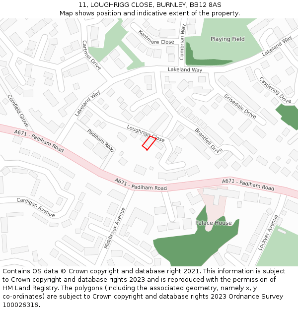 11, LOUGHRIGG CLOSE, BURNLEY, BB12 8AS: Location map and indicative extent of plot