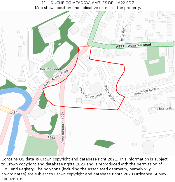 11, LOUGHRIGG MEADOW, AMBLESIDE, LA22 0DZ: Location map and indicative extent of plot