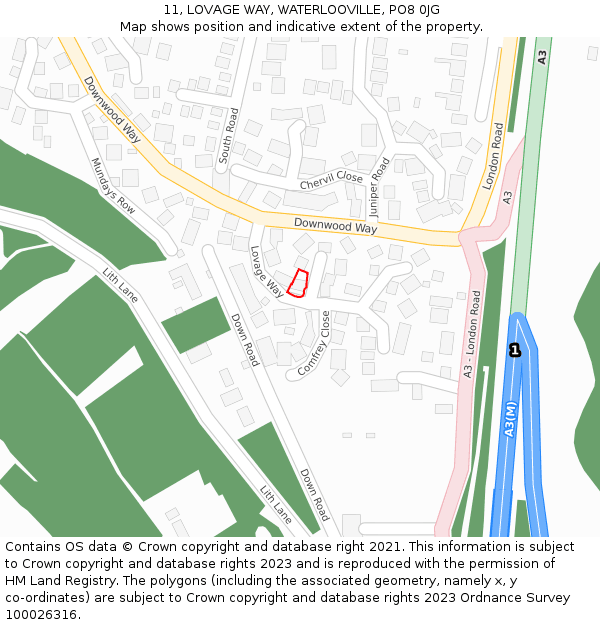 11, LOVAGE WAY, WATERLOOVILLE, PO8 0JG: Location map and indicative extent of plot