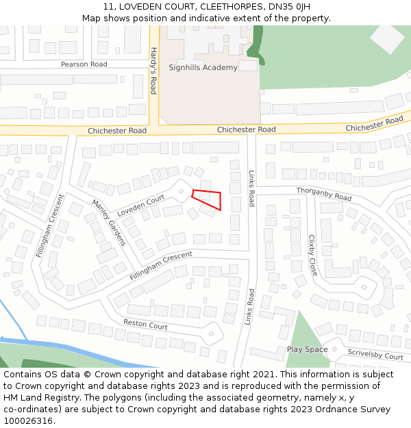 11, LOVEDEN COURT, CLEETHORPES, DN35 0JH: Location map and indicative extent of plot