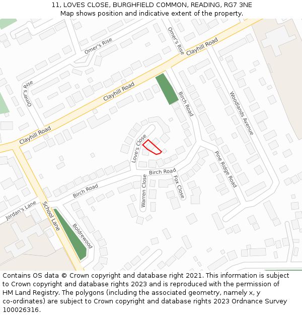11, LOVES CLOSE, BURGHFIELD COMMON, READING, RG7 3NE: Location map and indicative extent of plot