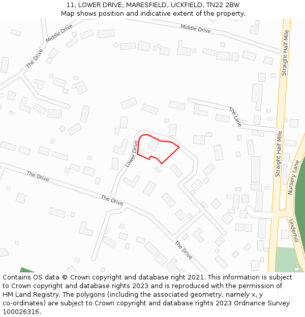 11, LOWER DRIVE, MARESFIELD, UCKFIELD, TN22 2BW: Location map and indicative extent of plot