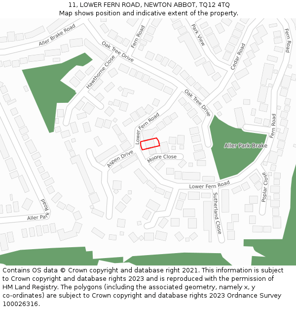 11, LOWER FERN ROAD, NEWTON ABBOT, TQ12 4TQ: Location map and indicative extent of plot