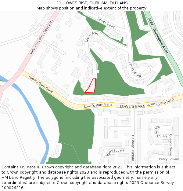 11, LOWES RISE, DURHAM, DH1 4NS: Location map and indicative extent of plot