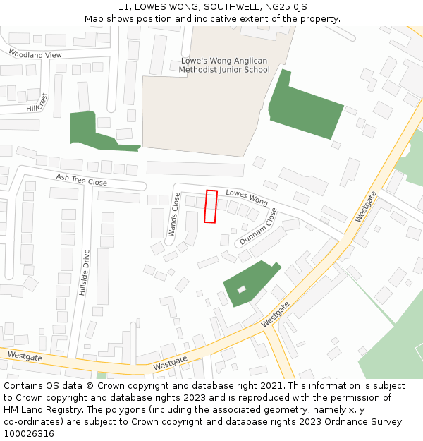 11, LOWES WONG, SOUTHWELL, NG25 0JS: Location map and indicative extent of plot