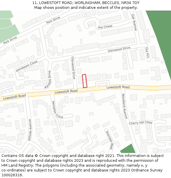 11, LOWESTOFT ROAD, WORLINGHAM, BECCLES, NR34 7DY: Location map and indicative extent of plot