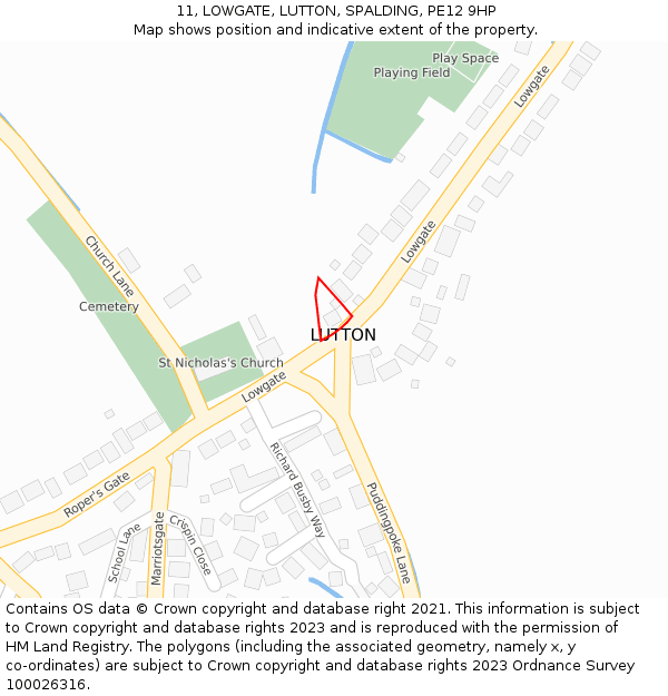 11, LOWGATE, LUTTON, SPALDING, PE12 9HP: Location map and indicative extent of plot