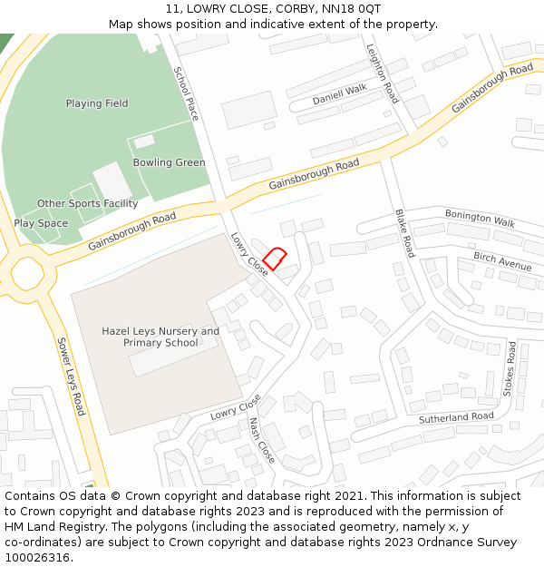 11, LOWRY CLOSE, CORBY, NN18 0QT: Location map and indicative extent of plot