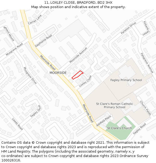 11, LOXLEY CLOSE, BRADFORD, BD2 3HX: Location map and indicative extent of plot