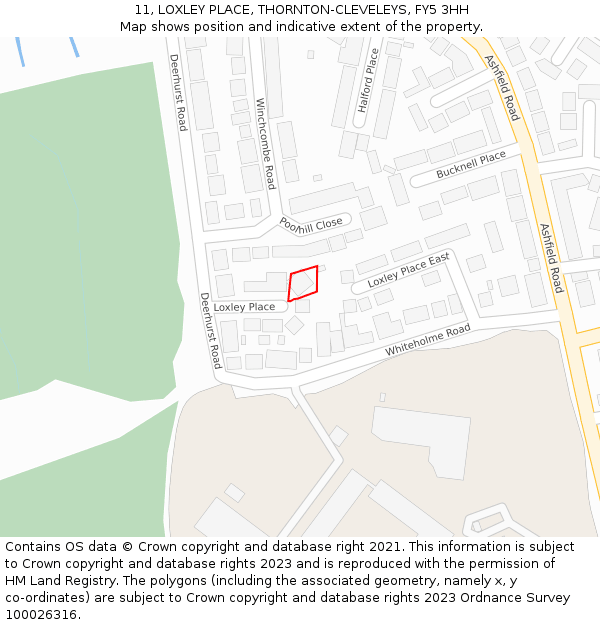 11, LOXLEY PLACE, THORNTON-CLEVELEYS, FY5 3HH: Location map and indicative extent of plot