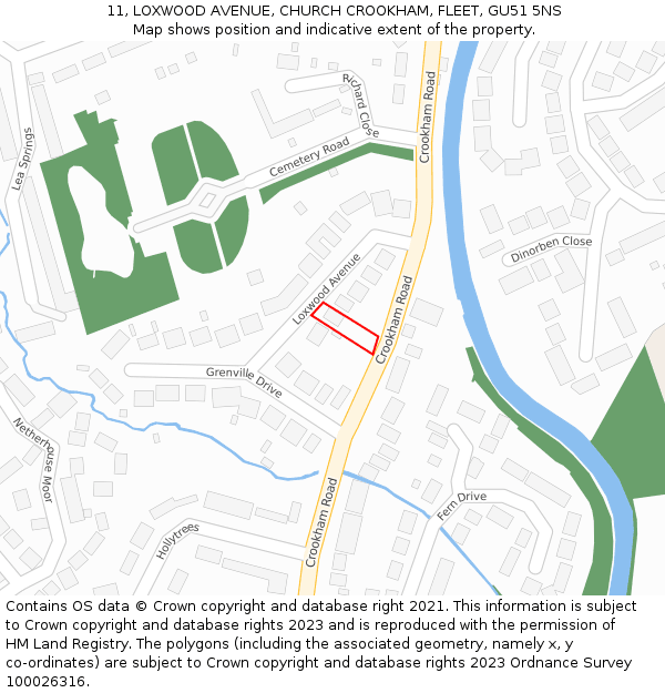 11, LOXWOOD AVENUE, CHURCH CROOKHAM, FLEET, GU51 5NS: Location map and indicative extent of plot