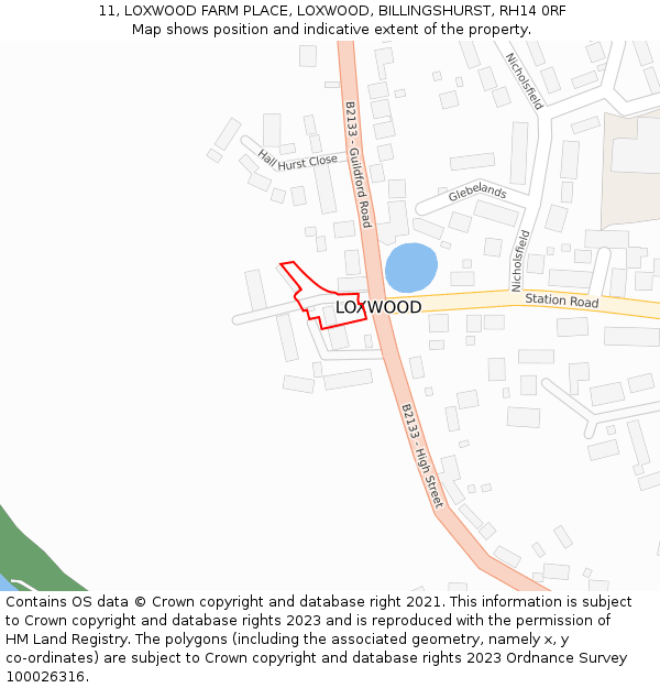 11, LOXWOOD FARM PLACE, LOXWOOD, BILLINGSHURST, RH14 0RF: Location map and indicative extent of plot