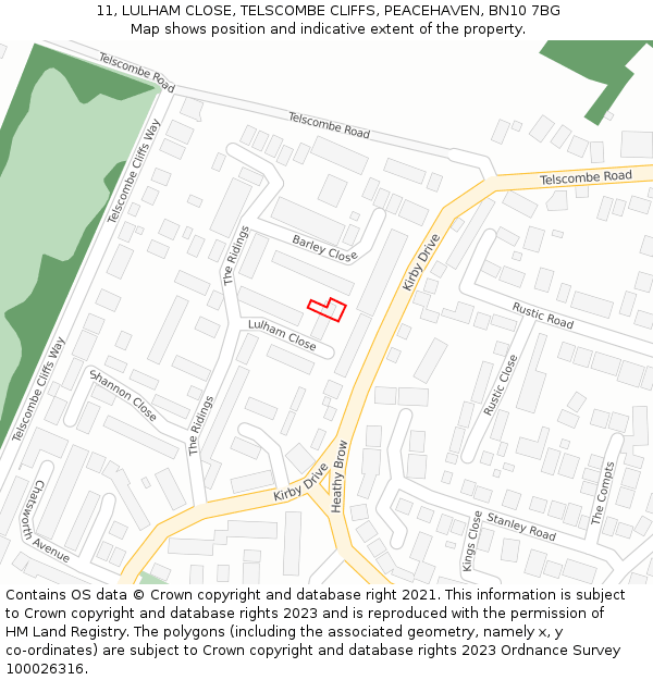 11, LULHAM CLOSE, TELSCOMBE CLIFFS, PEACEHAVEN, BN10 7BG: Location map and indicative extent of plot