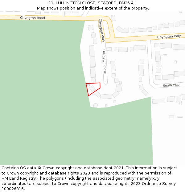 11, LULLINGTON CLOSE, SEAFORD, BN25 4JH: Location map and indicative extent of plot