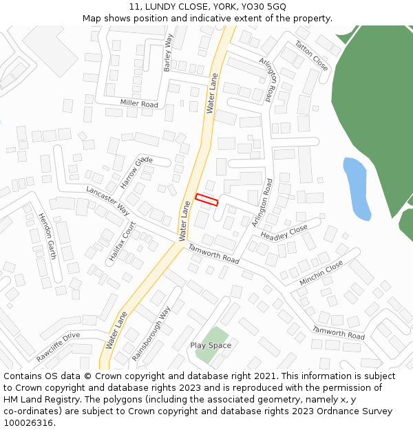 11, LUNDY CLOSE, YORK, YO30 5GQ: Location map and indicative extent of plot