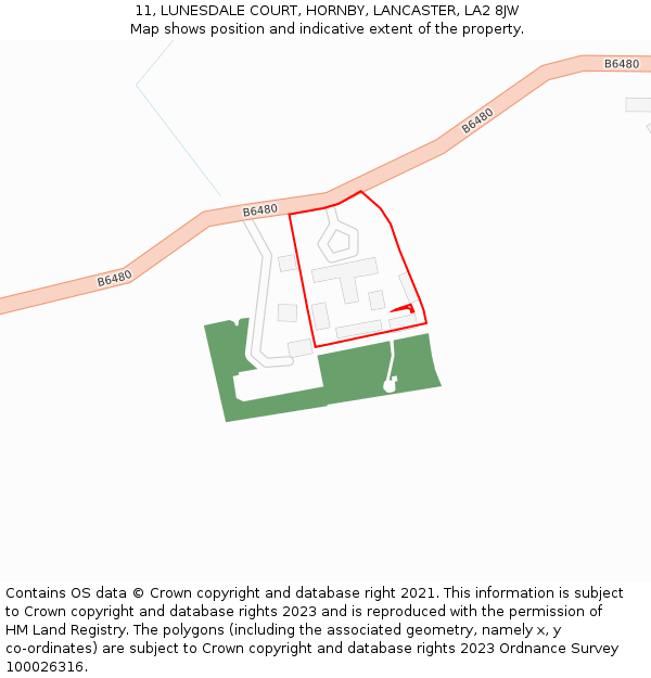 11, LUNESDALE COURT, HORNBY, LANCASTER, LA2 8JW: Location map and indicative extent of plot