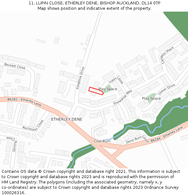 11, LUPIN CLOSE, ETHERLEY DENE, BISHOP AUCKLAND, DL14 0TP: Location map and indicative extent of plot