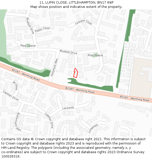 11, LUPIN CLOSE, LITTLEHAMPTON, BN17 6WF: Location map and indicative extent of plot