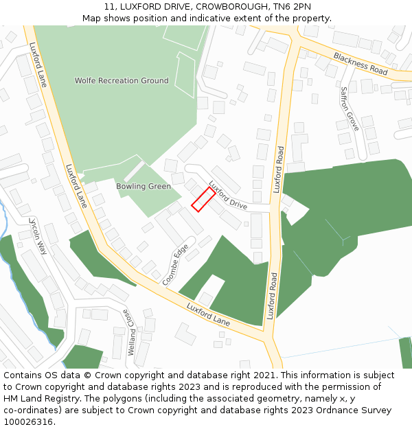 11, LUXFORD DRIVE, CROWBOROUGH, TN6 2PN: Location map and indicative extent of plot