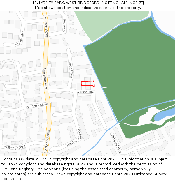 11, LYDNEY PARK, WEST BRIDGFORD, NOTTINGHAM, NG2 7TJ: Location map and indicative extent of plot