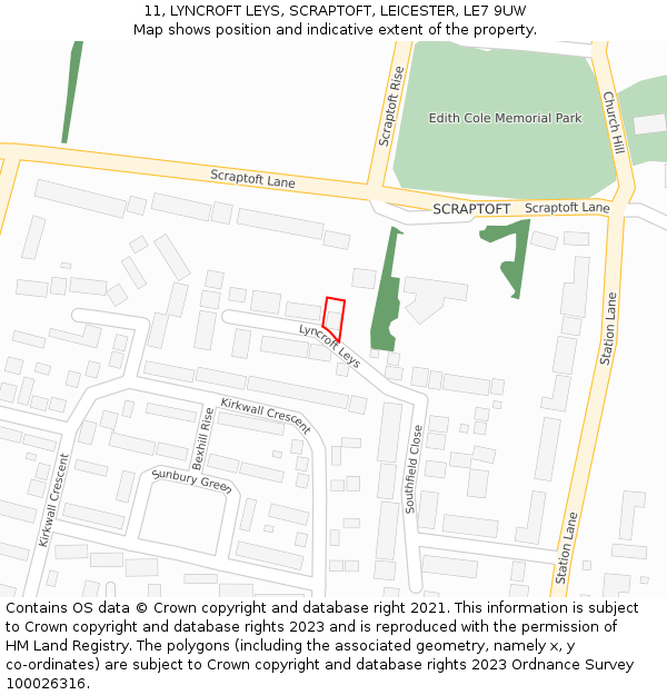 11, LYNCROFT LEYS, SCRAPTOFT, LEICESTER, LE7 9UW: Location map and indicative extent of plot