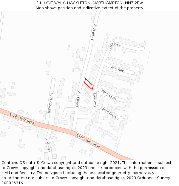 11, LYNE WALK, HACKLETON, NORTHAMPTON, NN7 2BW: Location map and indicative extent of plot