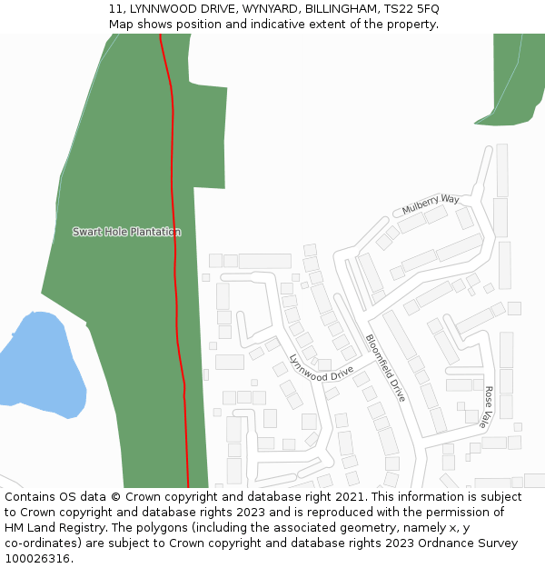 11, LYNNWOOD DRIVE, WYNYARD, BILLINGHAM, TS22 5FQ: Location map and indicative extent of plot