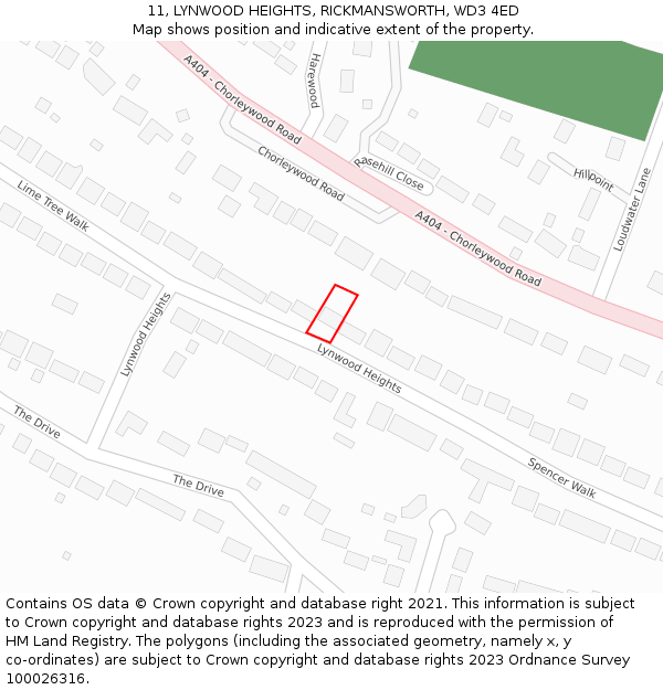 11, LYNWOOD HEIGHTS, RICKMANSWORTH, WD3 4ED: Location map and indicative extent of plot