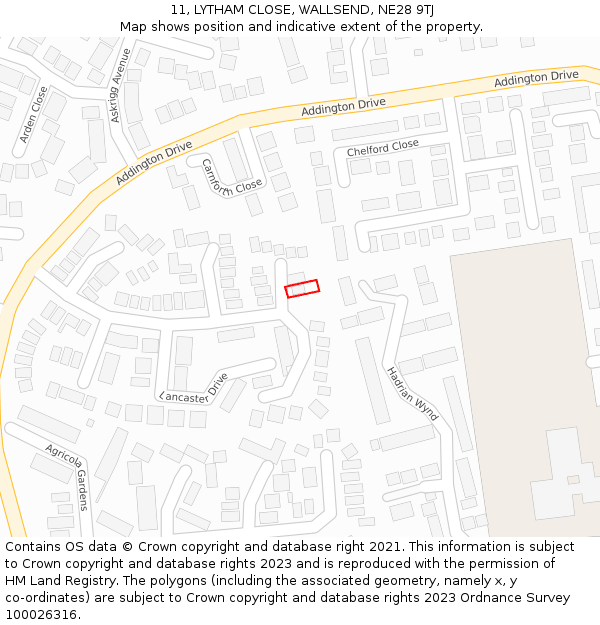 11, LYTHAM CLOSE, WALLSEND, NE28 9TJ: Location map and indicative extent of plot