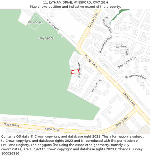11, LYTHAM DRIVE, WINSFORD, CW7 2GH: Location map and indicative extent of plot
