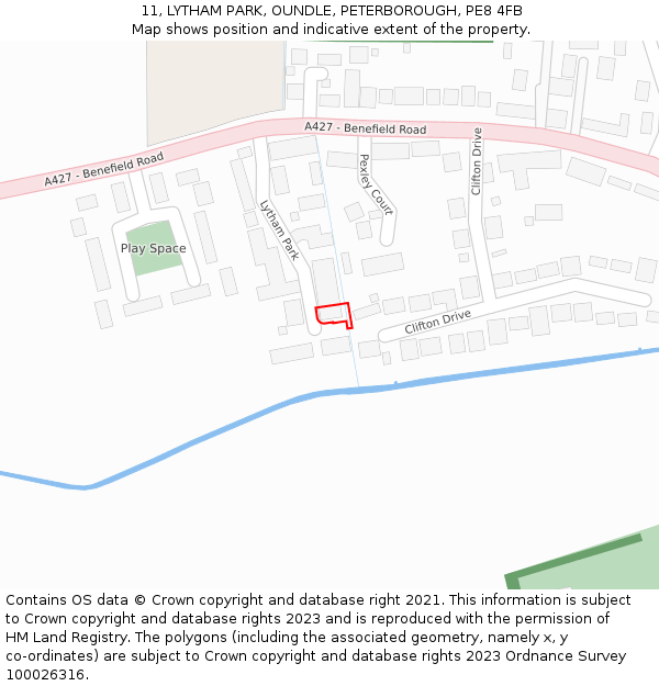 11, LYTHAM PARK, OUNDLE, PETERBOROUGH, PE8 4FB: Location map and indicative extent of plot