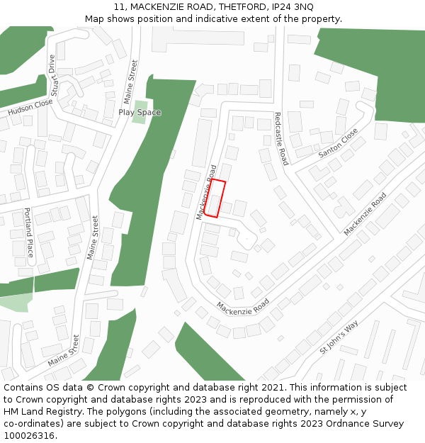 11, MACKENZIE ROAD, THETFORD, IP24 3NQ: Location map and indicative extent of plot