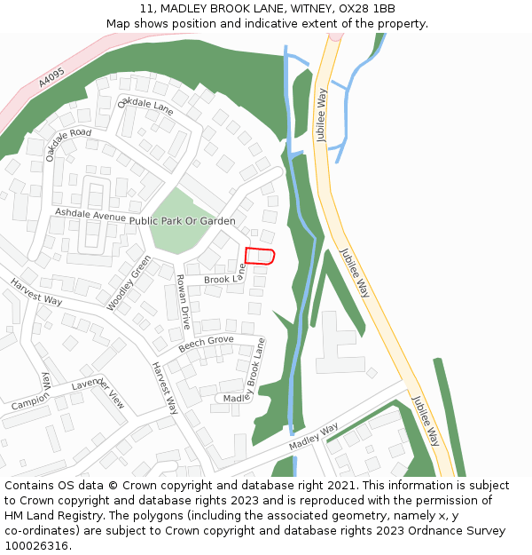11, MADLEY BROOK LANE, WITNEY, OX28 1BB: Location map and indicative extent of plot