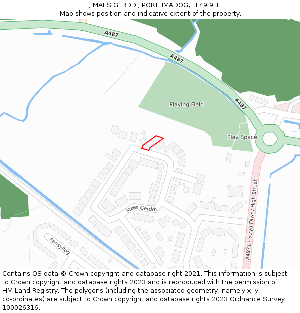 11, MAES GERDDI, PORTHMADOG, LL49 9LE: Location map and indicative extent of plot