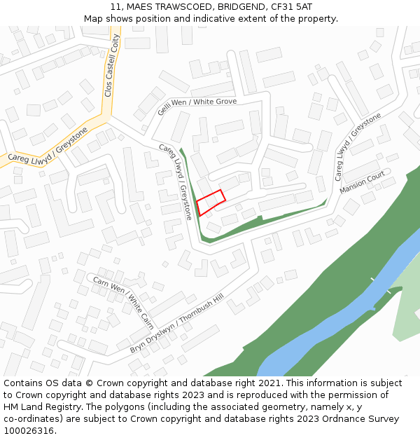 11, MAES TRAWSCOED, BRIDGEND, CF31 5AT: Location map and indicative extent of plot