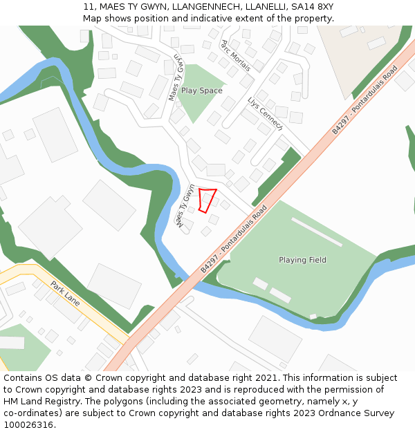 11, MAES TY GWYN, LLANGENNECH, LLANELLI, SA14 8XY: Location map and indicative extent of plot