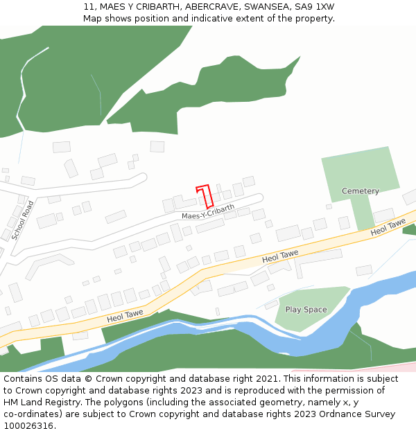 11, MAES Y CRIBARTH, ABERCRAVE, SWANSEA, SA9 1XW: Location map and indicative extent of plot