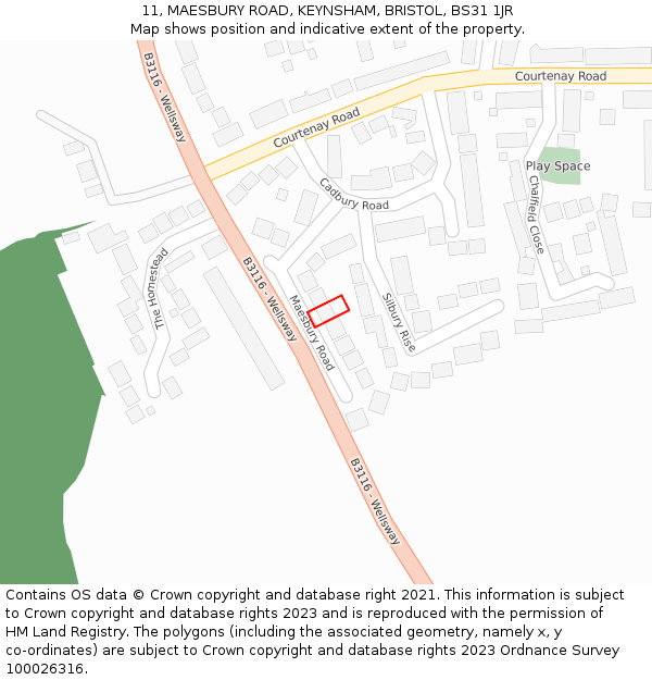 11, MAESBURY ROAD, KEYNSHAM, BRISTOL, BS31 1JR: Location map and indicative extent of plot