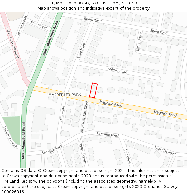 11, MAGDALA ROAD, NOTTINGHAM, NG3 5DE: Location map and indicative extent of plot