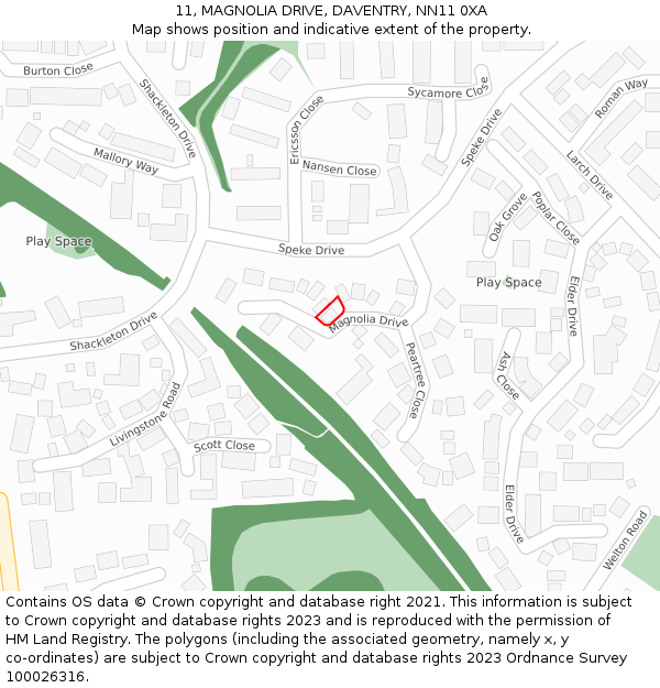 11, MAGNOLIA DRIVE, DAVENTRY, NN11 0XA: Location map and indicative extent of plot