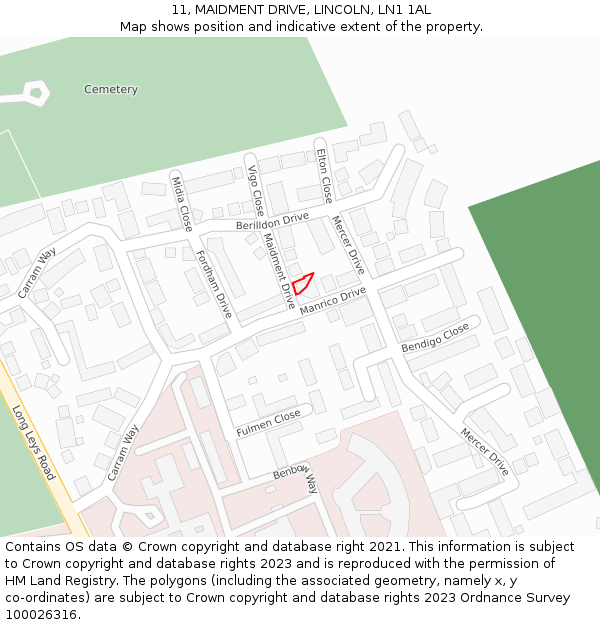11, MAIDMENT DRIVE, LINCOLN, LN1 1AL: Location map and indicative extent of plot