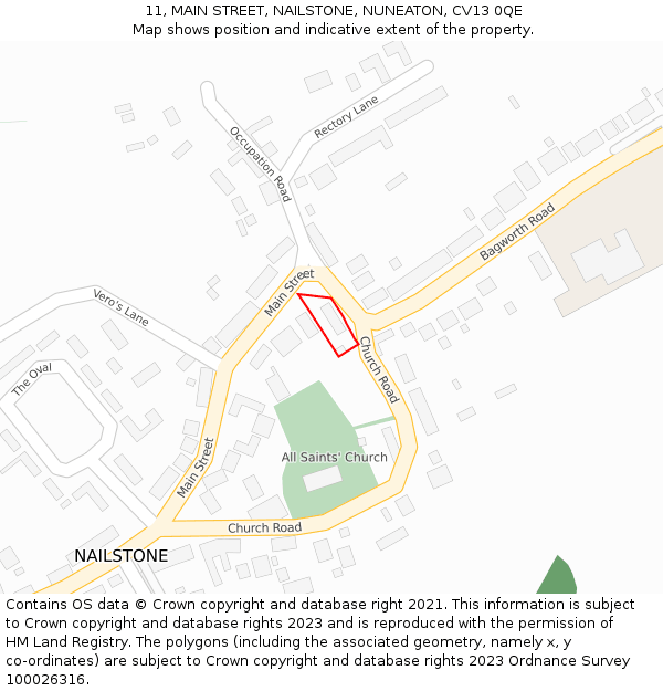 11, MAIN STREET, NAILSTONE, NUNEATON, CV13 0QE: Location map and indicative extent of plot