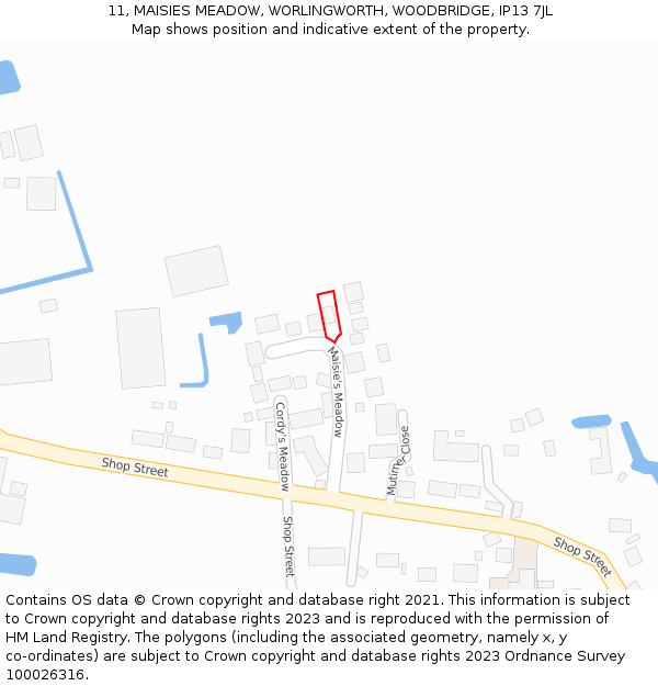11, MAISIES MEADOW, WORLINGWORTH, WOODBRIDGE, IP13 7JL: Location map and indicative extent of plot