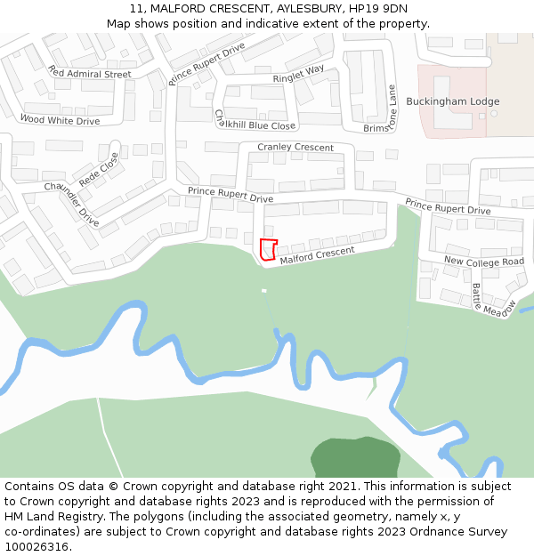 11, MALFORD CRESCENT, AYLESBURY, HP19 9DN: Location map and indicative extent of plot