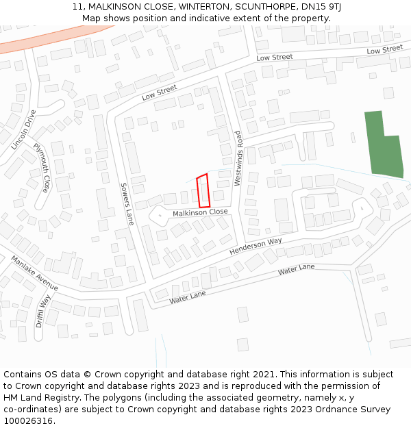 11, MALKINSON CLOSE, WINTERTON, SCUNTHORPE, DN15 9TJ: Location map and indicative extent of plot