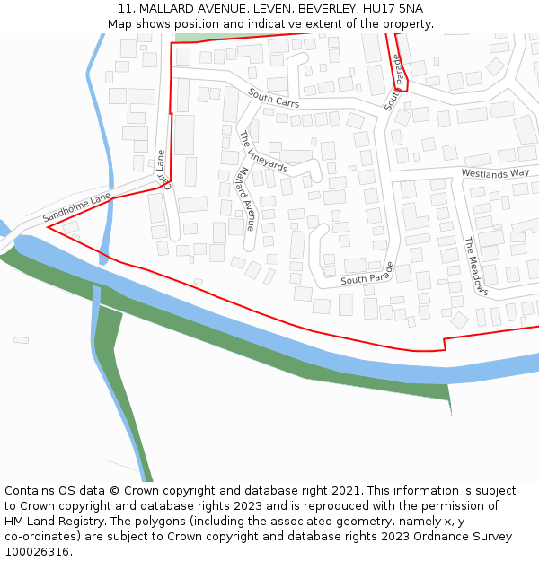 11, MALLARD AVENUE, LEVEN, BEVERLEY, HU17 5NA: Location map and indicative extent of plot