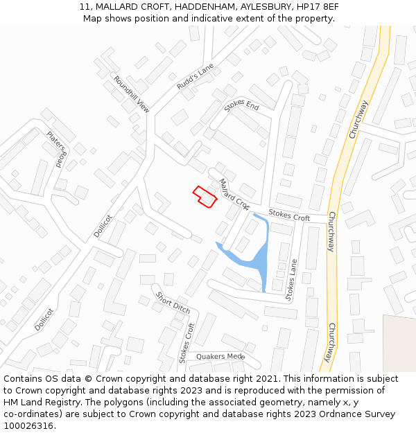 11, MALLARD CROFT, HADDENHAM, AYLESBURY, HP17 8EF: Location map and indicative extent of plot