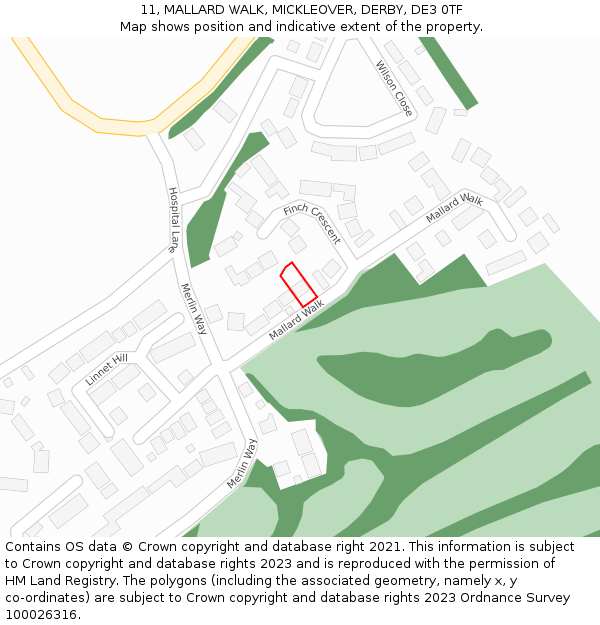 11, MALLARD WALK, MICKLEOVER, DERBY, DE3 0TF: Location map and indicative extent of plot