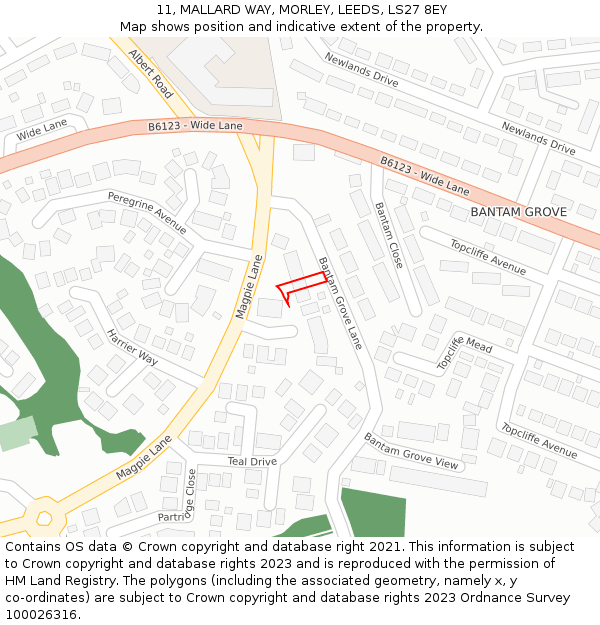 11, MALLARD WAY, MORLEY, LEEDS, LS27 8EY: Location map and indicative extent of plot