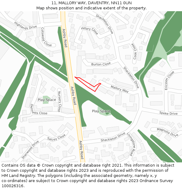 11, MALLORY WAY, DAVENTRY, NN11 0UN: Location map and indicative extent of plot